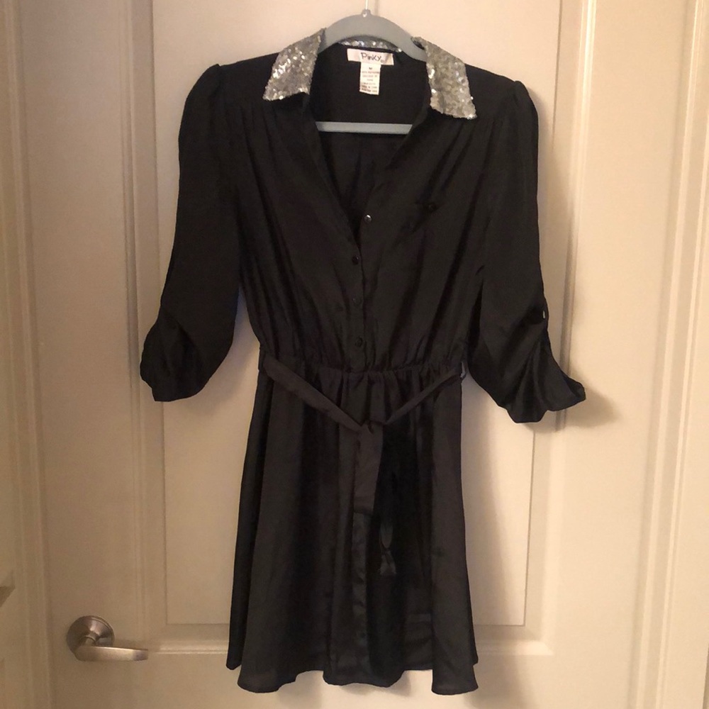 EUC Black Shirtdress with Sequin Collar